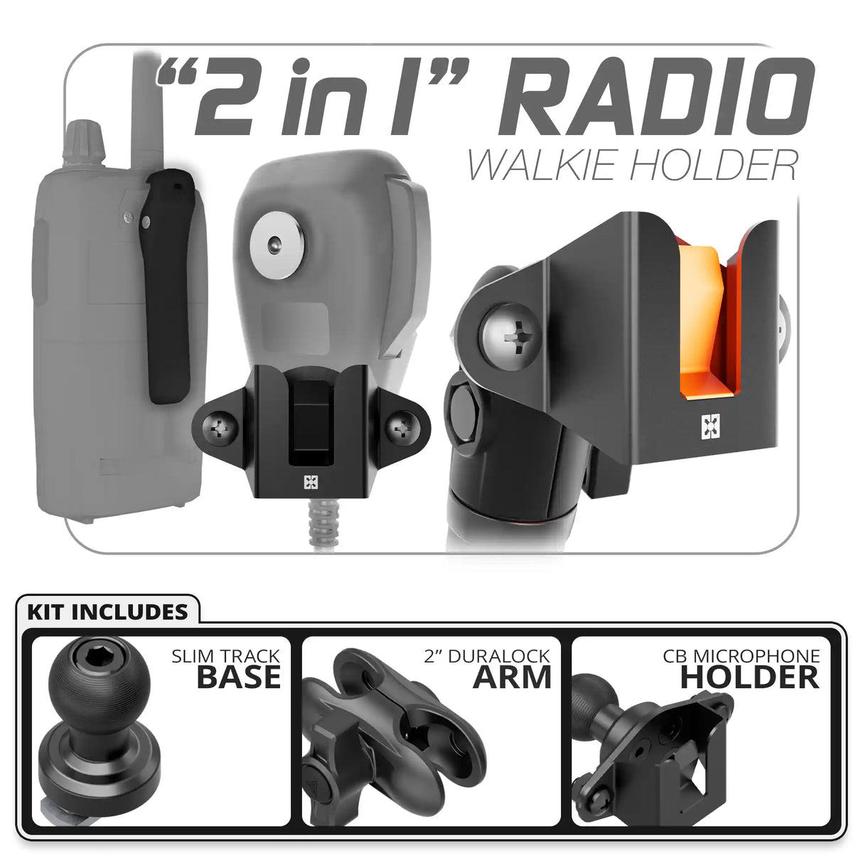 CB Radio/Microphone Holder | Slim Track Base | 2" DuraLock Arm