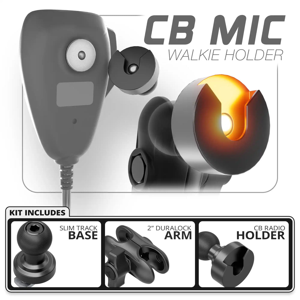 CB Radio Holder | Slim Track Base | 2" DuraLock Arm
