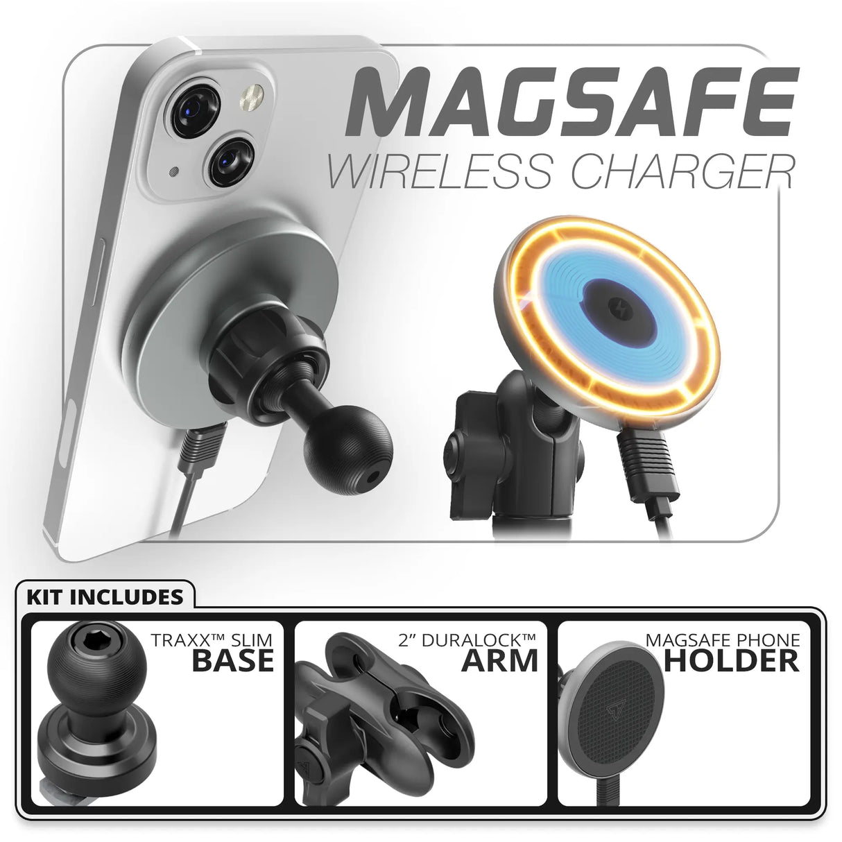 MagSafe Charging Phone Holder  | Slim Track Base | 2" DuraLock Arm