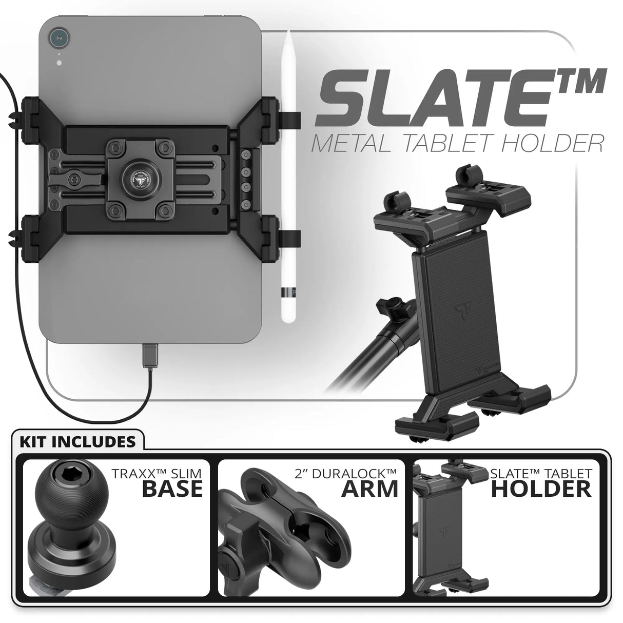 Metal Tablet Holder | Slim Track Base | 2" DuraLock Arm