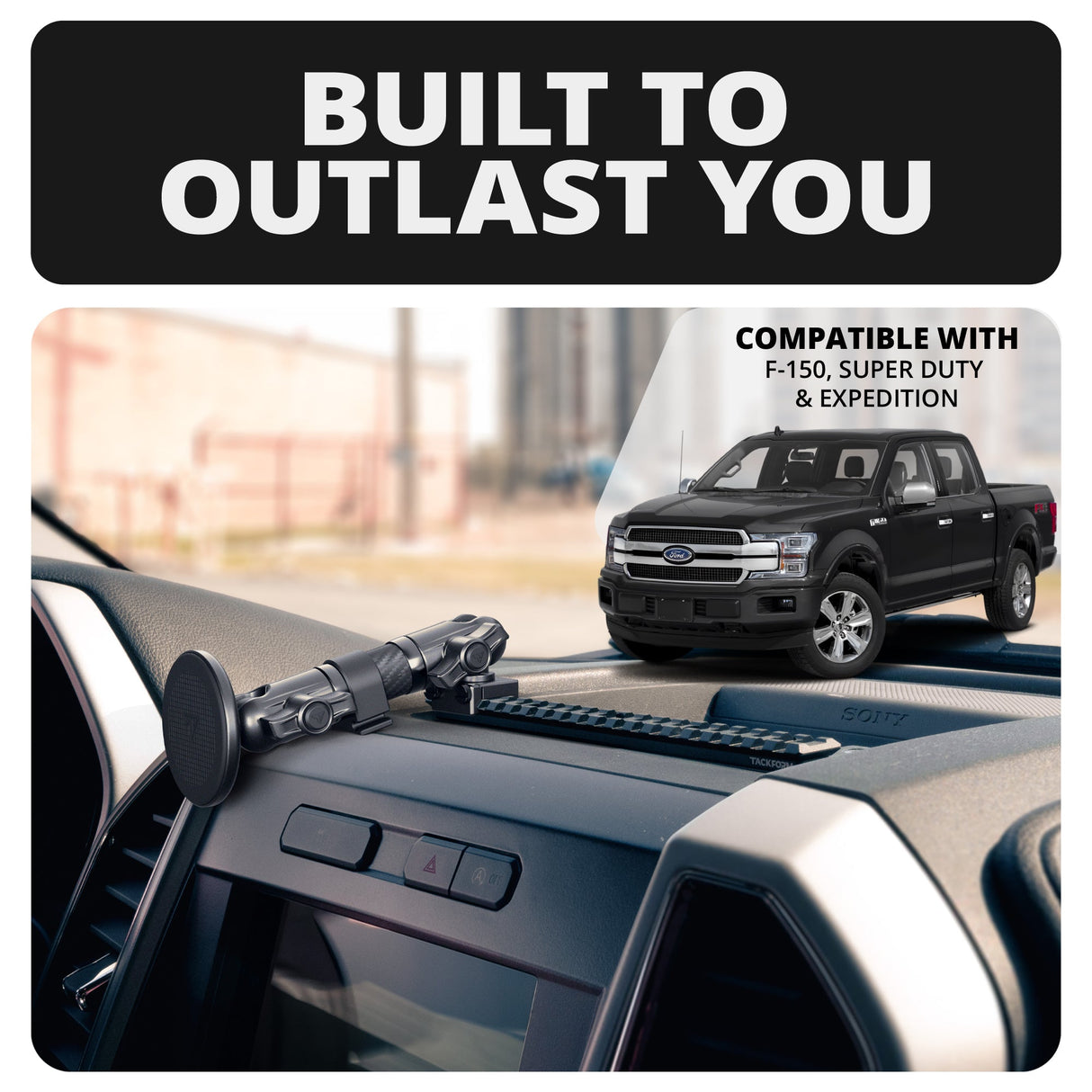 ‘15-‘20 Ford F-150, ‘17-‘22 Super Duty, ‘18-‘21 Expedition Tackform Assault Track Picatinny Dash Bracket With Dual MagSafe Phone Mounts