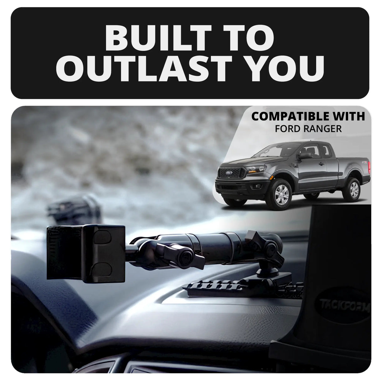 2019-2023 Ford Ranger (WITHOUT Switch Panel) Tackform Assault Track Picatinny Dash Bracket With 20LITE Phone Holder & Tablet Holder