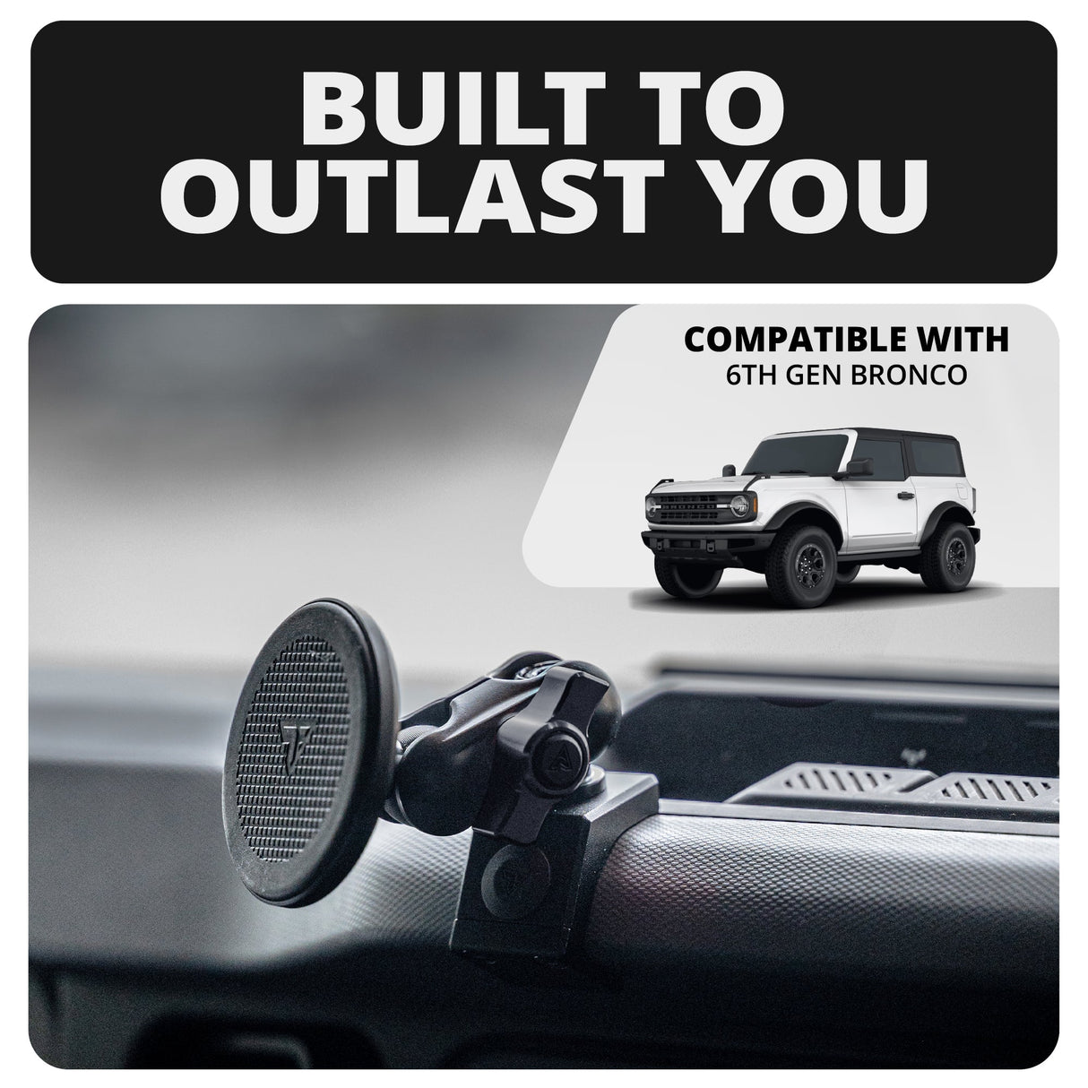 2021-2026 Ford Bronco LINK™ MagSafe Phone Mount With Top Dash Clip | 2" Arm | 6th Generation | (NOT FOR LEATHERETTE STITCHED DASH)
