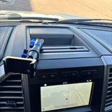 ‘15-‘20 Ford F-150, ‘17-‘22 Super Duty, ‘18-‘21 Expedition (See Compatibility Info For Year/Trim Details) Tackform Slim Track Dash Bracket With 20LITE Phone & Tablet Mounts