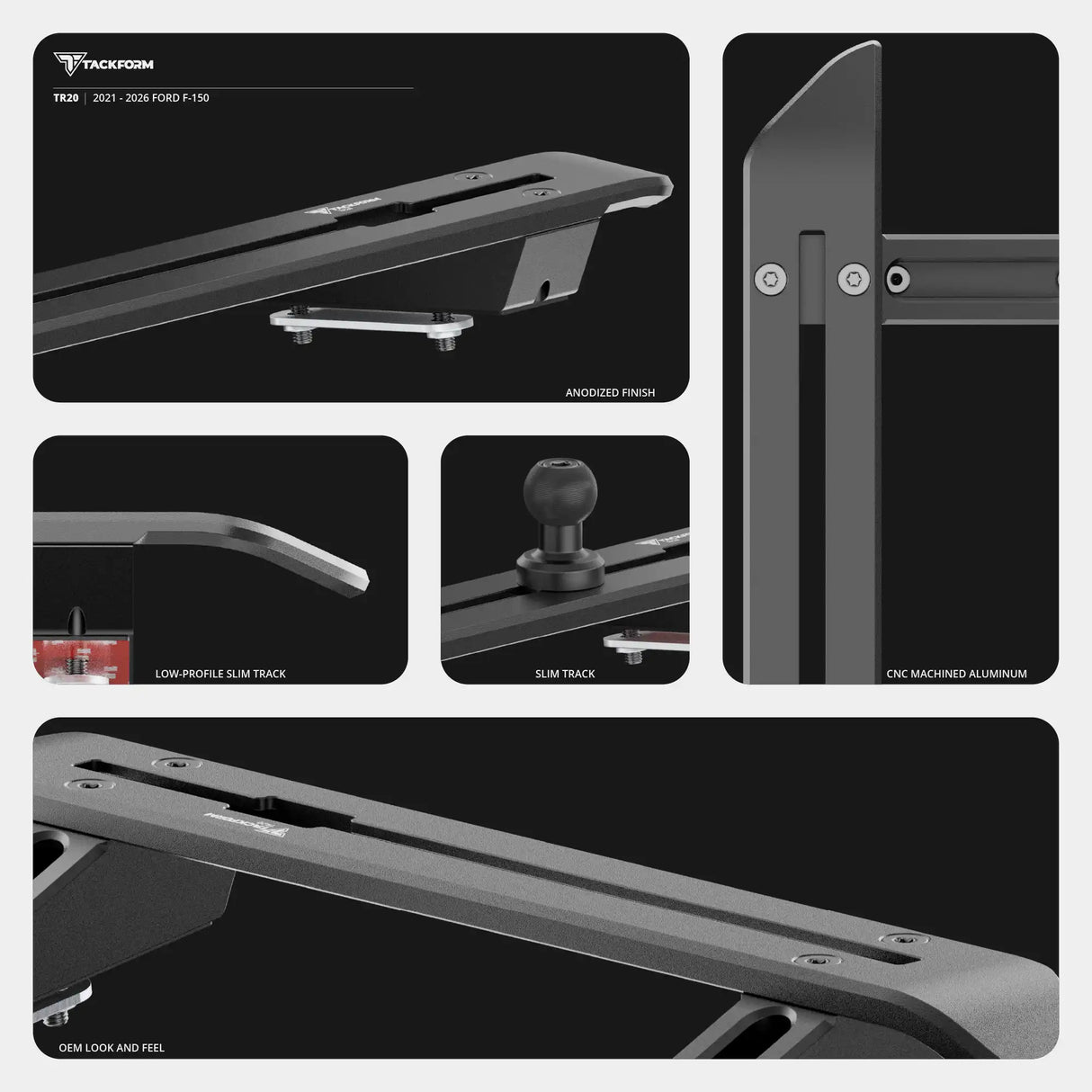 2021+ Ford F-150 (See Compatibility Info For Specific Year/Trim Fitment Details) Tackform Slim Track Dash Bracket With MagSafe Charging Phone Mount
