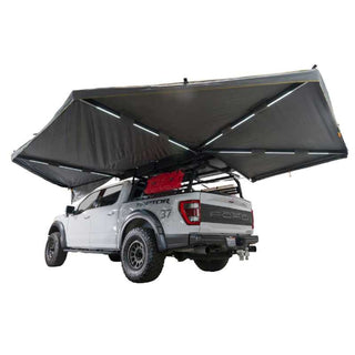XD Nomadic 270 Degree Awning W/Lights & Black Out - Grey Body, Green Trim & Black Travel Cover | OVERLAND VEHICLE SYSTEMS