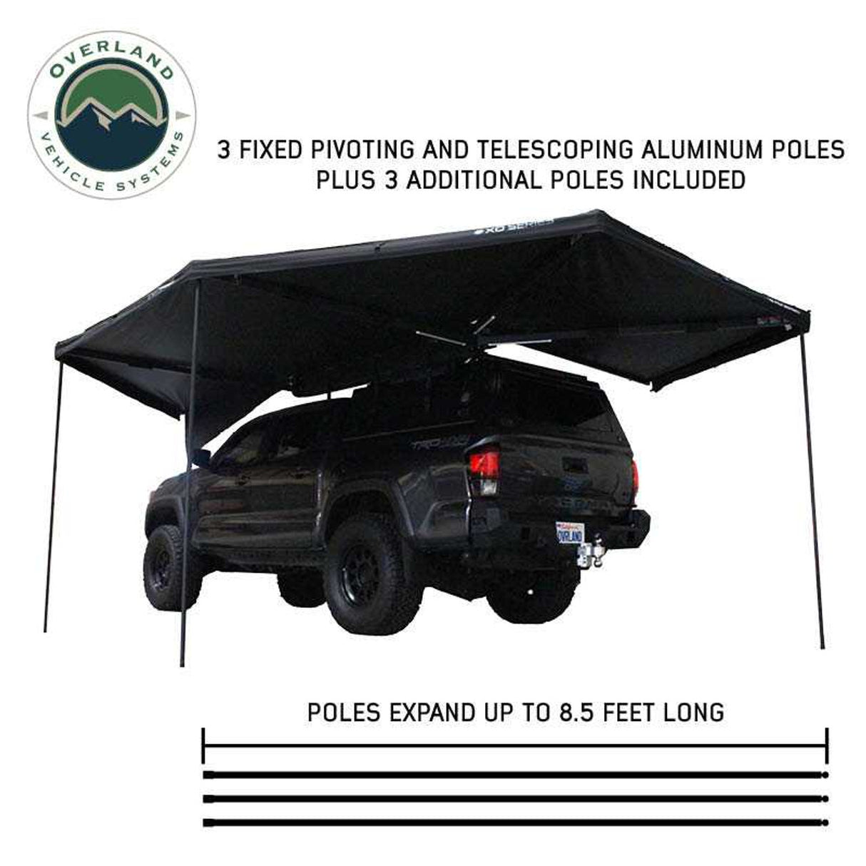 XD Nomadic 270 Degree Awning W/Lights & Black Out - Black Body, Grey Trim & Black Travel Cover