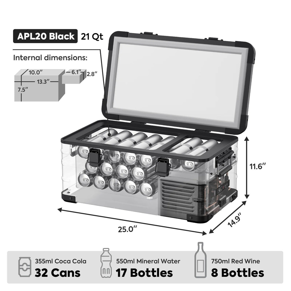 APL20 Light Duty Aluminum Black Freezer Single Zone | ICECO | 20 LT