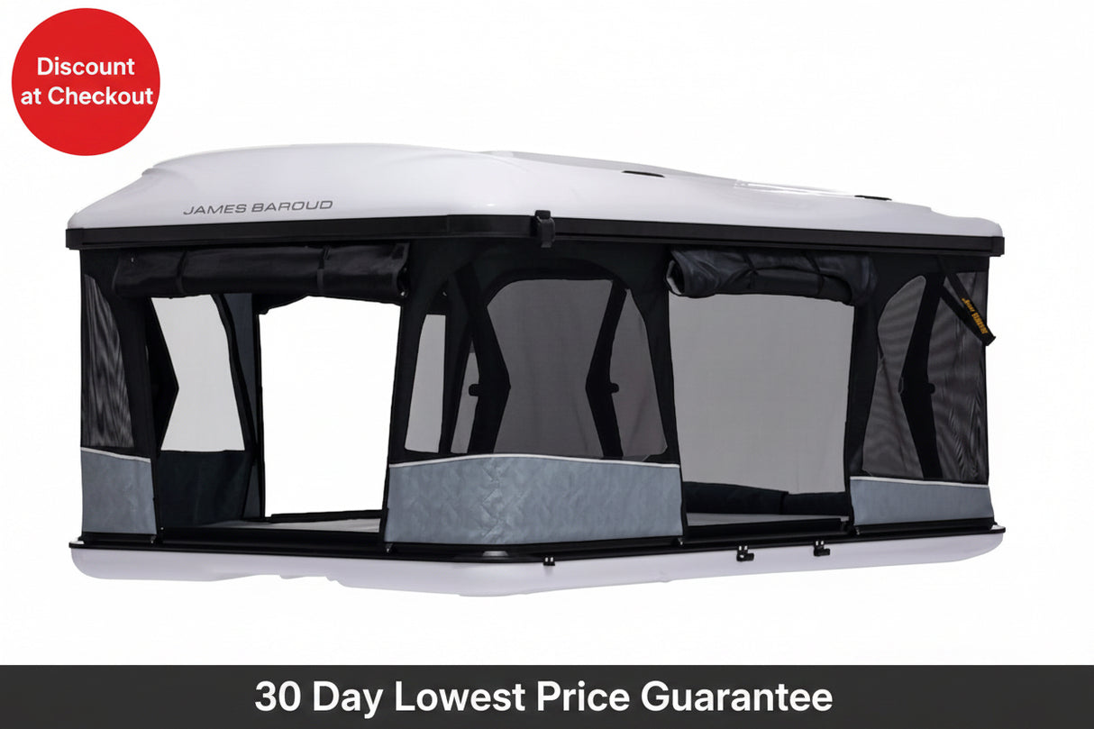 James Baroud Odyssey rooftop tent open white shell hard shell RTT