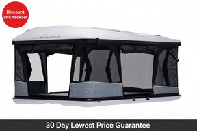 James Baroud Odyssey rooftop tent open white shell hard shell RTT