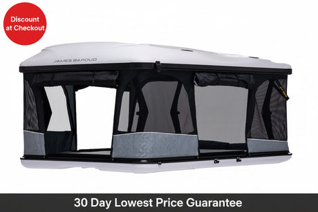 James Baroud Odyssey rooftop tent open white shell hard shell RTT