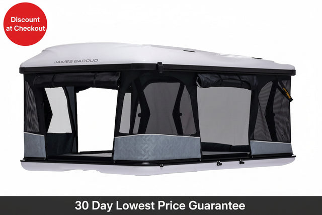James Baroud Odyssey rooftop tent open white shell hard shell RTT