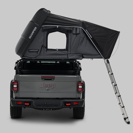 iKamper Skycamp 4.0 Duo rear view open rooftop tent on Jeep Gladiator