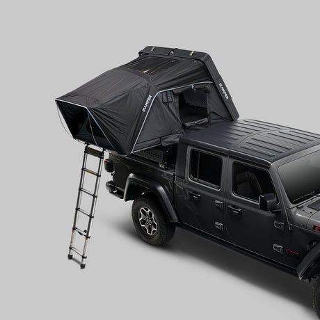 iKamper Skycamp 4.0 Duo open on Jeep Gladiator with ladder deployed