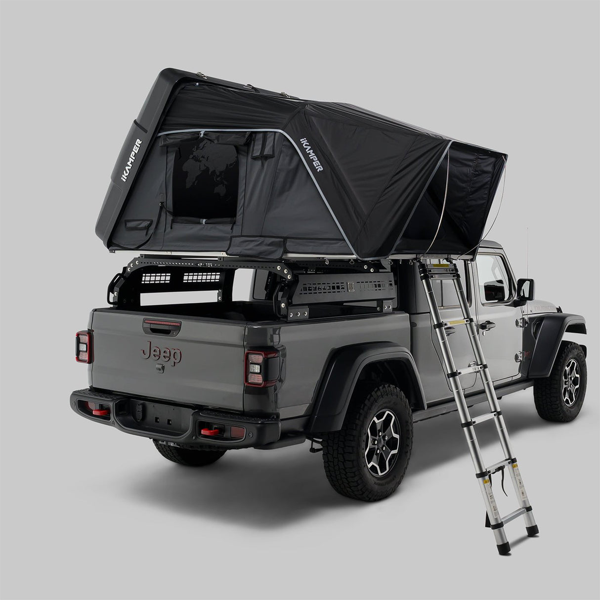 iKamper Skycamp 4.0 Duo hard shell rooftop tent side view on Jeep truck
