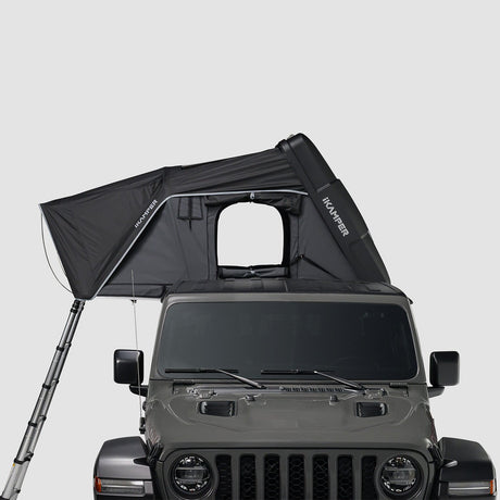 iKamper Skycamp 4.0 Duo front view open rooftop tent on Jeep Gladiator