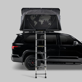 iKamper Skycamp 4.0 Quad hard shell rooftop tent open on black SUV