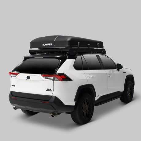 iKamper Skycamp 4.0 Trio closed hard shell rooftop tent on SUV